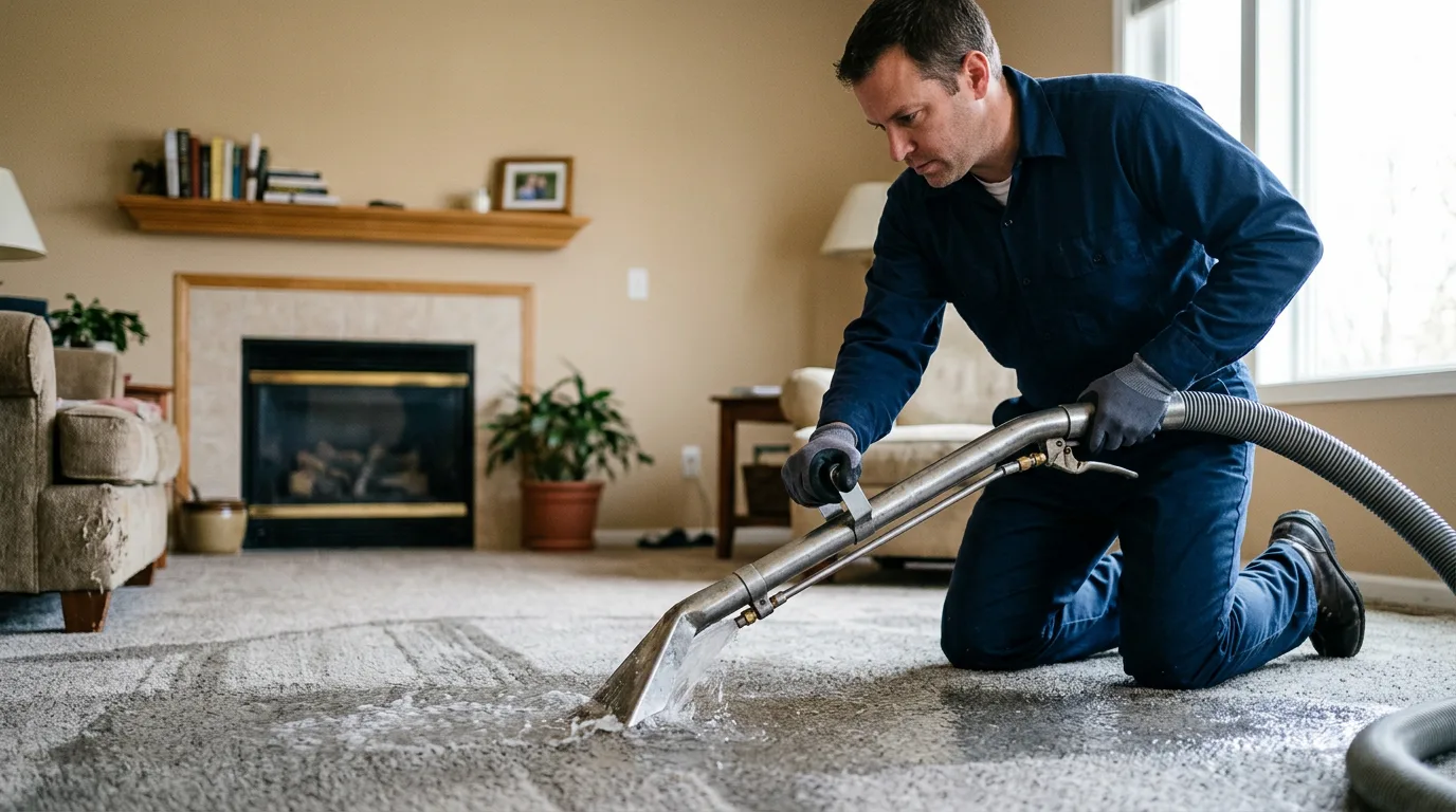 Water damage restoration technician working near Concord, NC